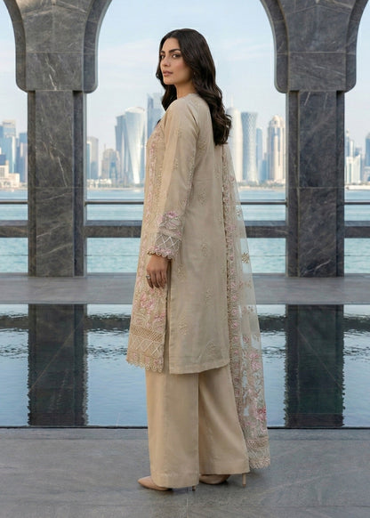 Beige Embroidered Lawn Festive Suit Online in Sri Lanka India Australia