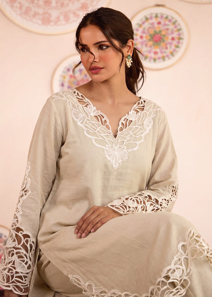 Beige Embroidered Lawn Kurta Pajama Online in Dubai UAE Abudhabi Ajman Sharjah