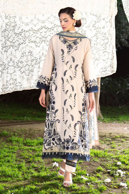Beige Embroidered Lawn Partywear Suit Online in Dubai UAE Abudhabi Ajman Sharjah