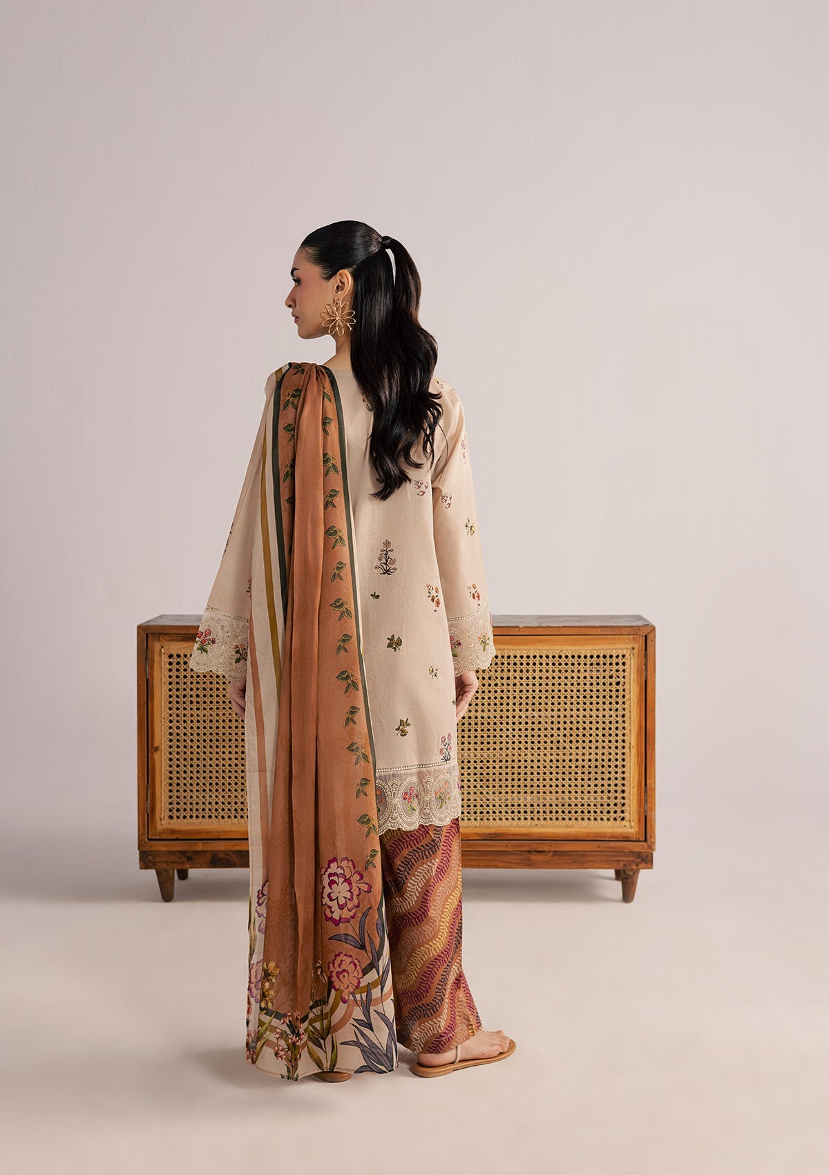 Beige Embroidered Lawn Straight Kurta Suit Online in Dubai UAE Abudhabi Ajman Sharjah