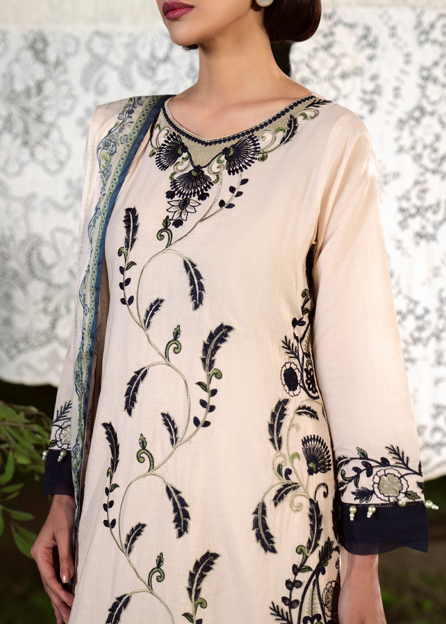 Beige Embroidered Lawn Suit Online in Dubai DXB UAE Abudhabi Meena Bazaar