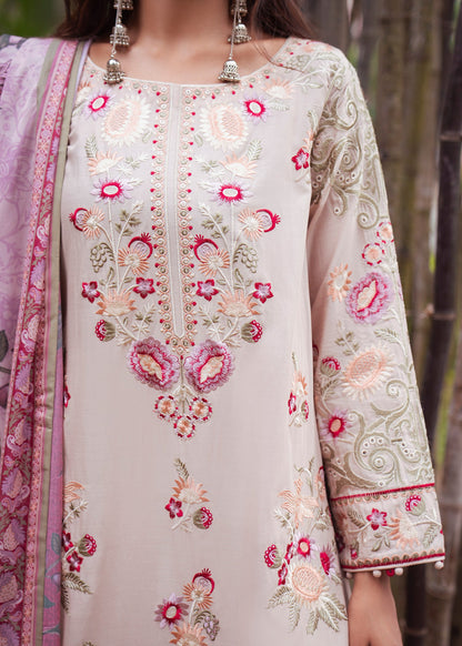 Beige Embroidered Lawn Three Piece Dress Material Online in Dubai UAE Abudhabi Ajman Sharjah