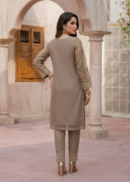 Beige Embroidered Organza Festive Suit Online in UK USA Canada