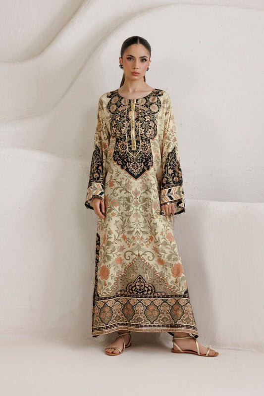 Beige Embroidered Raw Silk Kaftan Online in Dubai UAE Abudhabi Ajman Sharjah