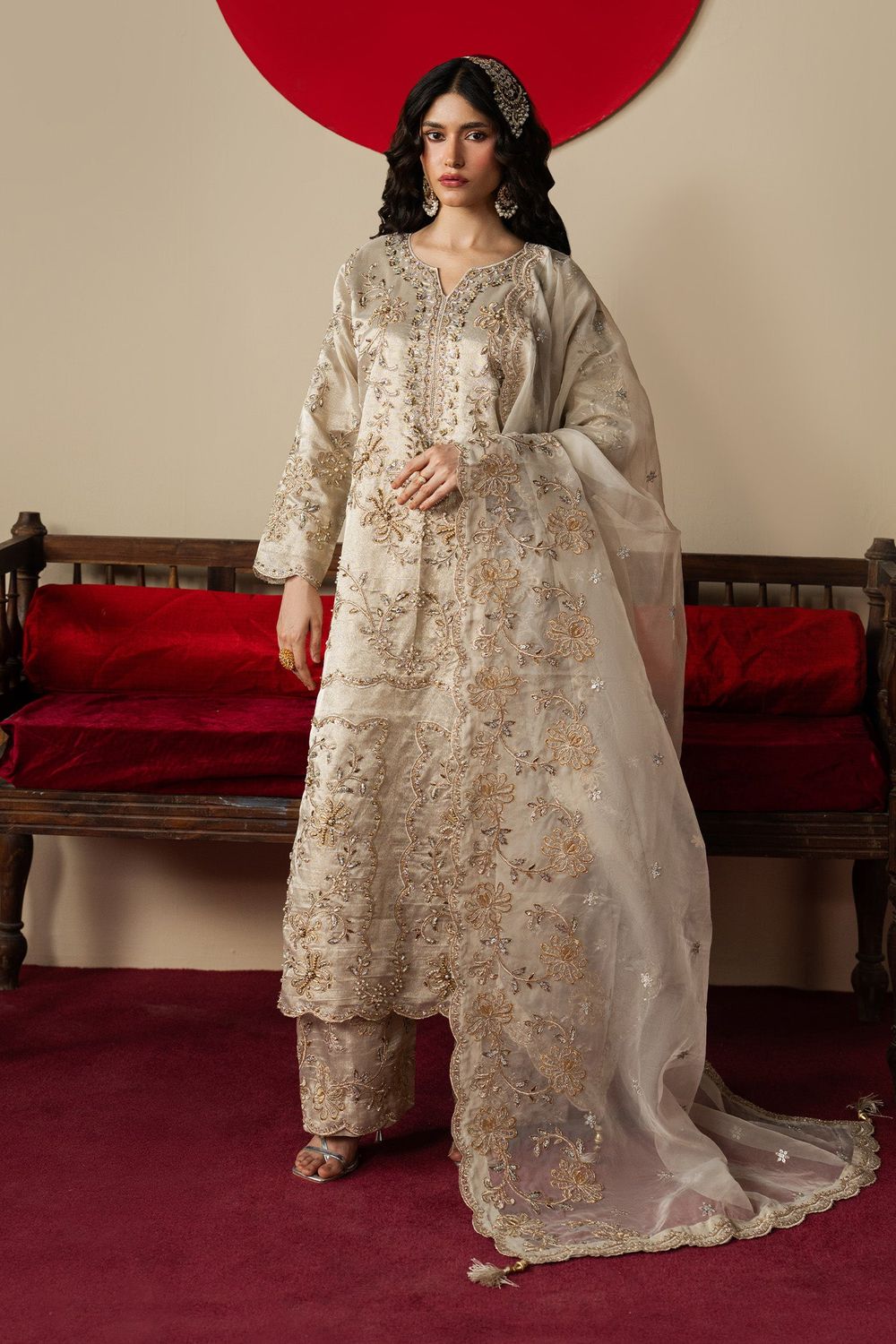 Beige Embroidered Raw Silk Salwar Kameez Online in Dubai UAE Abudhabi Ajman Sharjah