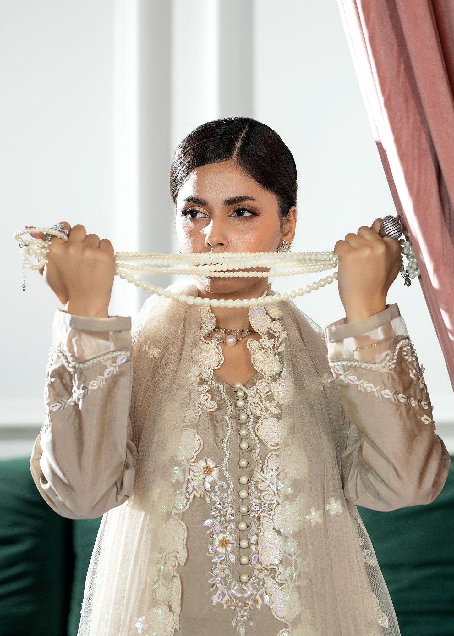 Beige Embroidered Silk Straight Kurta Set Online in Dubai DXB UAE Abudhabi Meena Bazaar