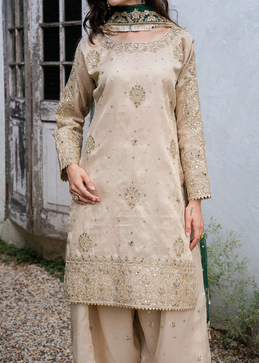 Beige Emerald Dupatta Pakistani Wedding Outfit Online in Dubai DXB UAE Abudhabi Meena Bazaar