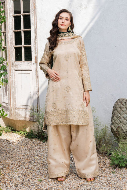 Beige Gold Embellished Charmuse Wedding Guest Suit Online in Dubai UAE Abudhabi Ajman Sharjah