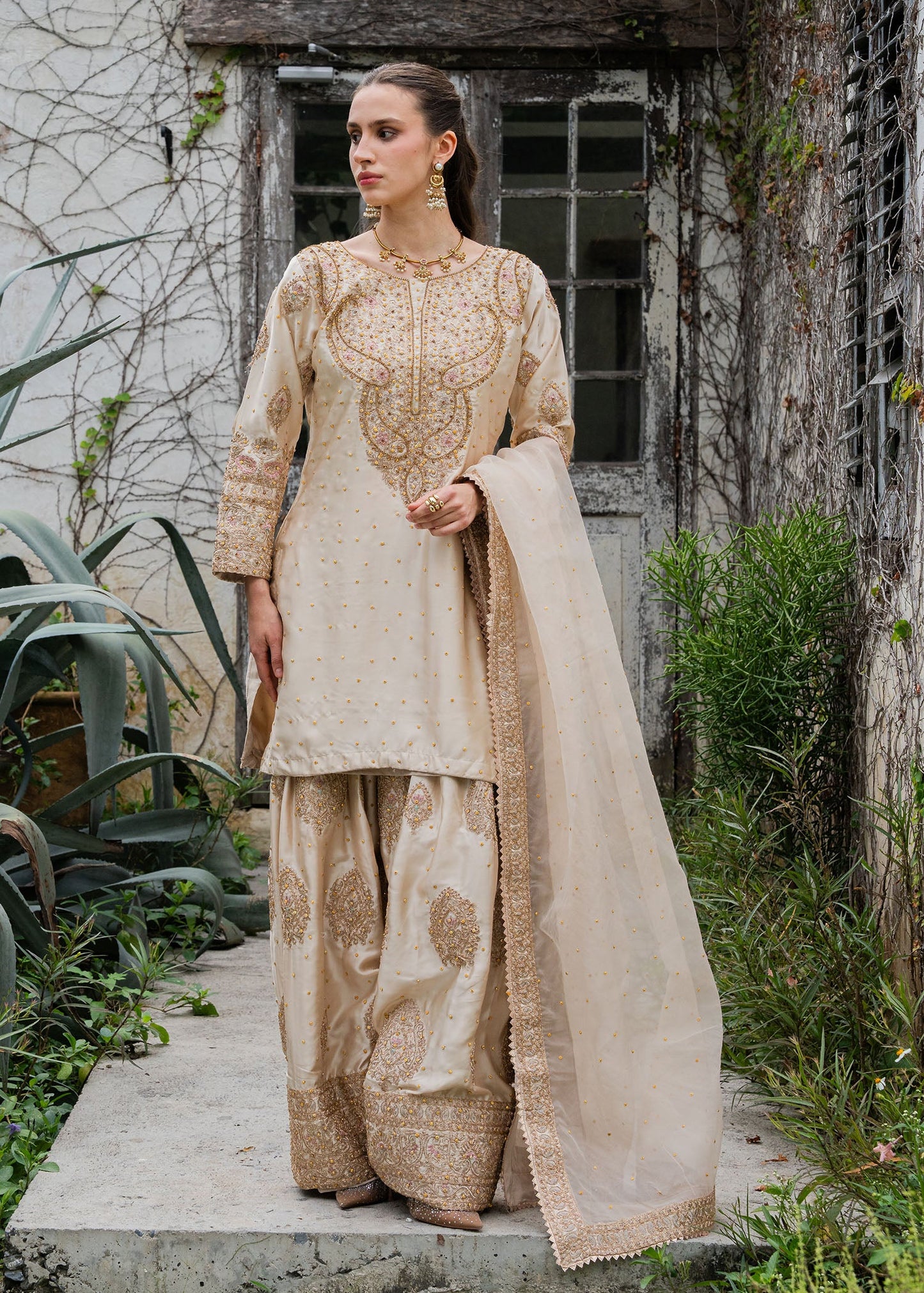 Beige Gold Farshi Salwar Kameez Charmuse Online in Dubai UAE Abudhabi Ajman Sharjah