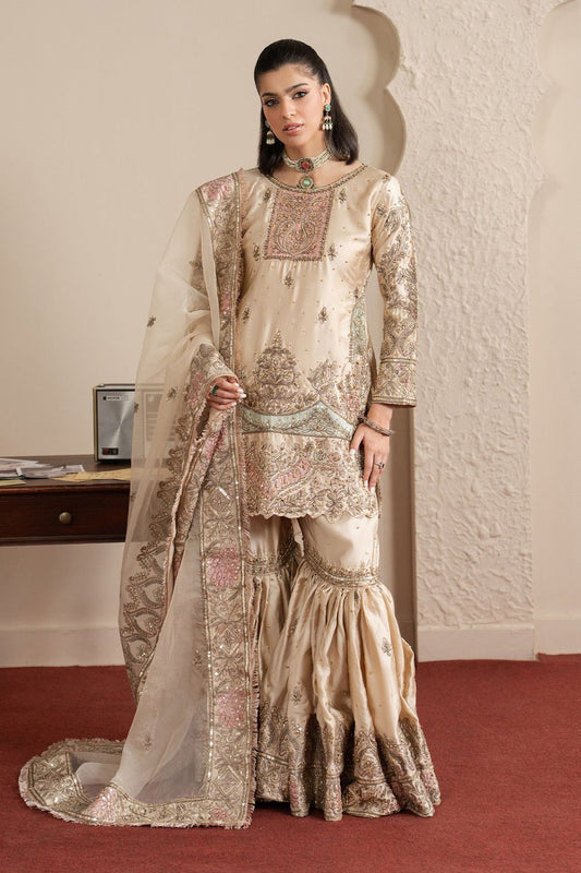 Beige Hand Embellished Organza Farshi Gharara Online in Dubai UAE Abudhabi Ajman Sharjah
