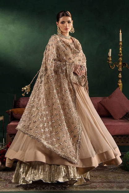 Beige Hand Embroidered Crinkle Chiffon Anarkali Peshwas Online in Dubai UAE Abudhabi Ajman Sharjah