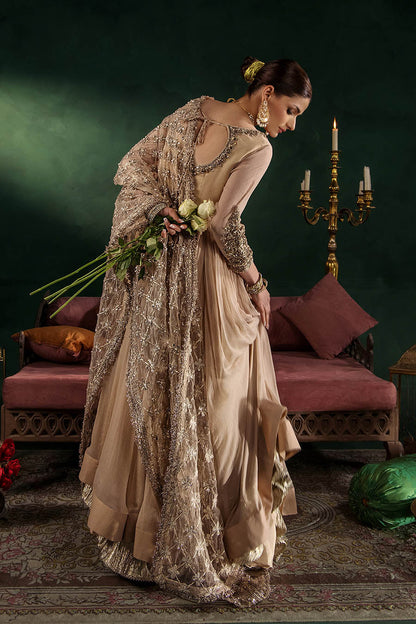 Beige Hand Embroidered Crinkle Chiffon Anarkali Peshwas Online in Dubai UAE Abudhabi Ajman Sharjah