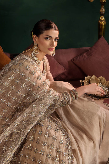 Beige Hand Embroidered Crinkle Chiffon Anarkali Peshwas Online in Dubai UAE Abudhabi Ajman Sharjah