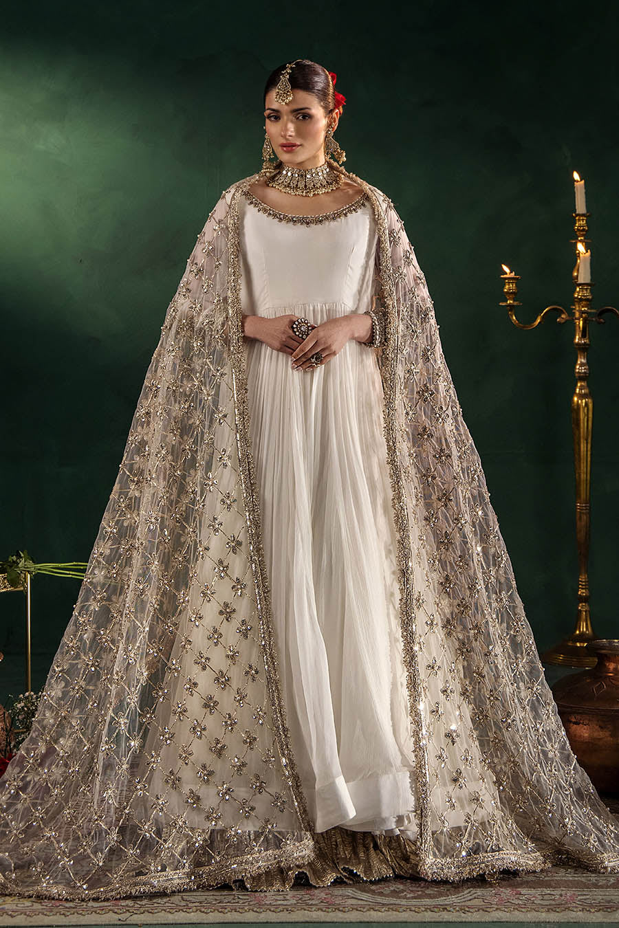 Beige Hand Embroidered Crinkle Chiffon Anarkali Peshwas Online in Dubai UAE Abudhabi Ajman Sharjah