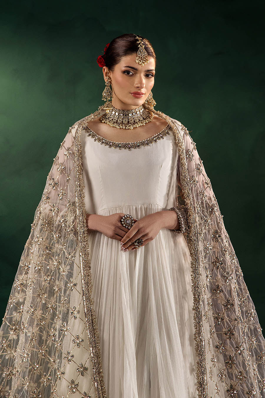 Beige Hand Embroidered Crinkle Chiffon Anarkali Peshwas Online in Dubai UAE Abudhabi Ajman Sharjah