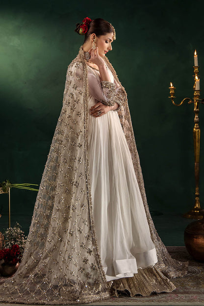 Beige Hand Embroidered Crinkle Chiffon Anarkali Peshwas Online in Dubai UAE Abudhabi Ajman Sharjah