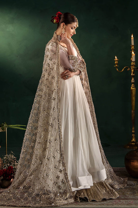 Beige Hand Embroidered Crinkle Chiffon Anarkali Peshwas Online in Dubai UAE Abudhabi Ajman Sharjah