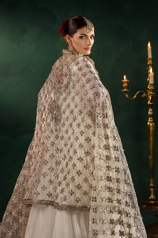Beige Hand Embroidered Crinkle Chiffon Anarkali Peshwas Online in Dubai UAE Abudhabi Ajman Sharjah