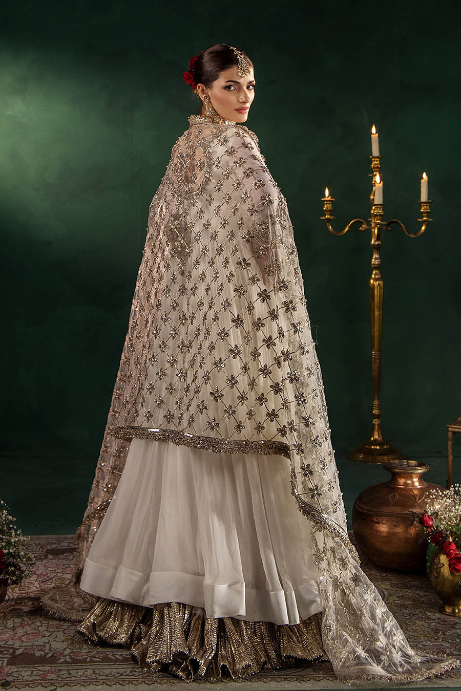 Beige Hand Embroidered Crinkle Chiffon Anarkali Peshwas Online in Dubai UAE Abudhabi Ajman Sharjah