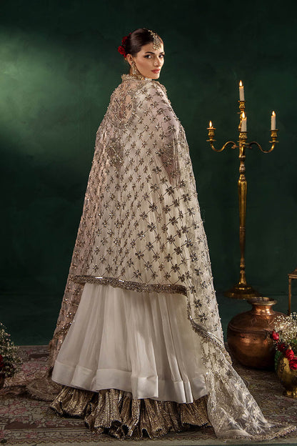 Beige Hand Embroidered Crinkle Chiffon Anarkali Peshwas Online in Dubai UAE Abudhabi Ajman Sharjah