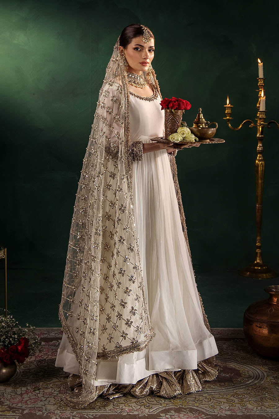 Beige Hand Embroidered Crinkle Chiffon Anarkali Peshwas Online in Dubai UAE Abudhabi Ajman Sharjah