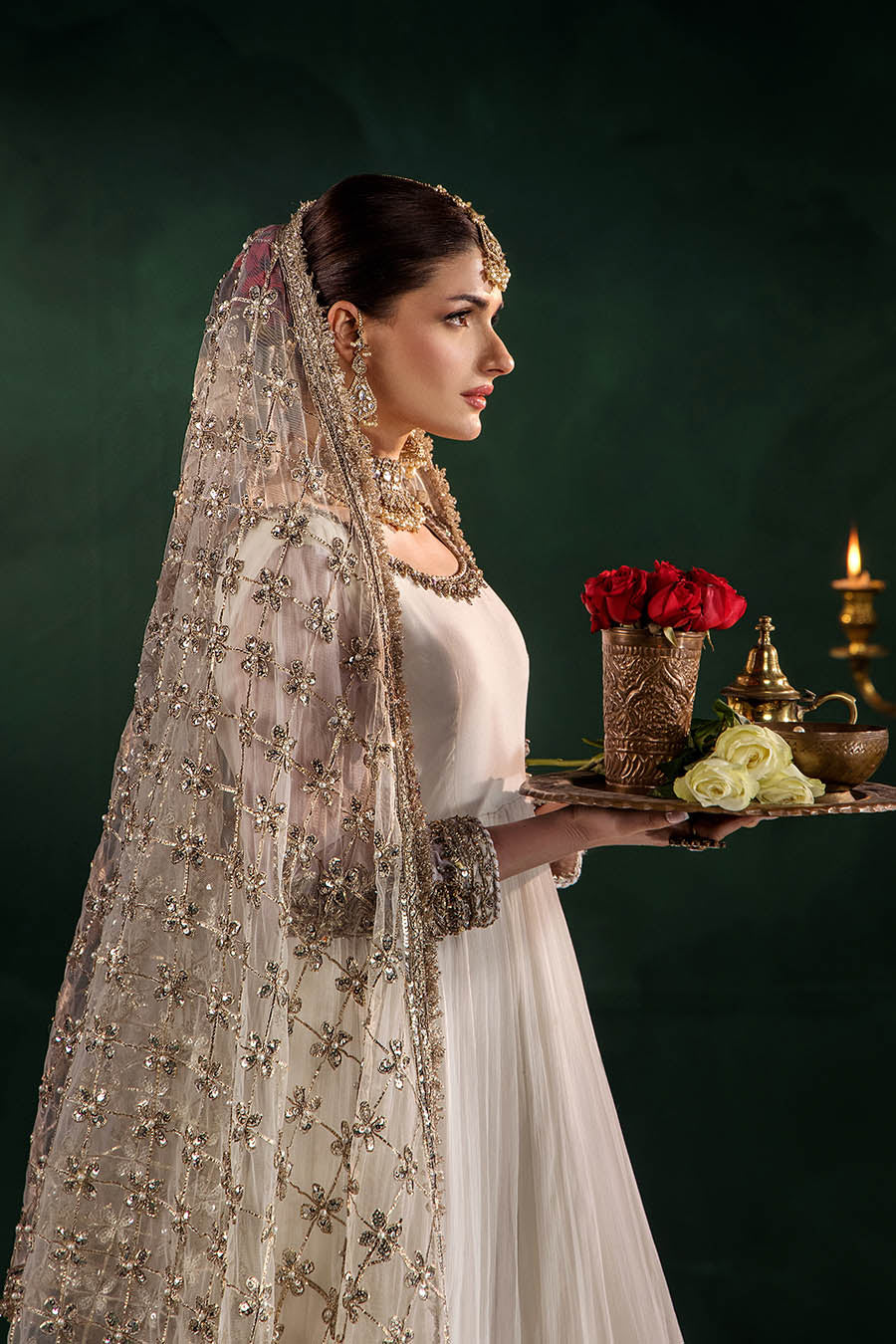 Beige Hand Embroidered Crinkle Chiffon Anarkali Peshwas Online in Dubai UAE Abudhabi Ajman Sharjah