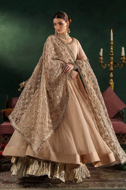 Beige Hand Embroidered Crinkle Chiffon Frock Suit Online in Dubai UAE Abudhabi Ajman Sharjah