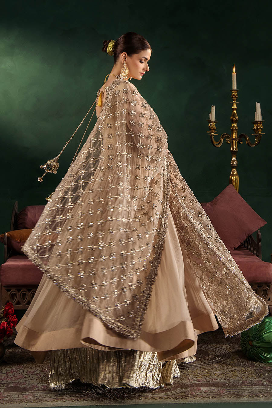 Beige Hand Embroidered Crinkle Chiffon Partywear Suit Online in Sri Lanka India Australia