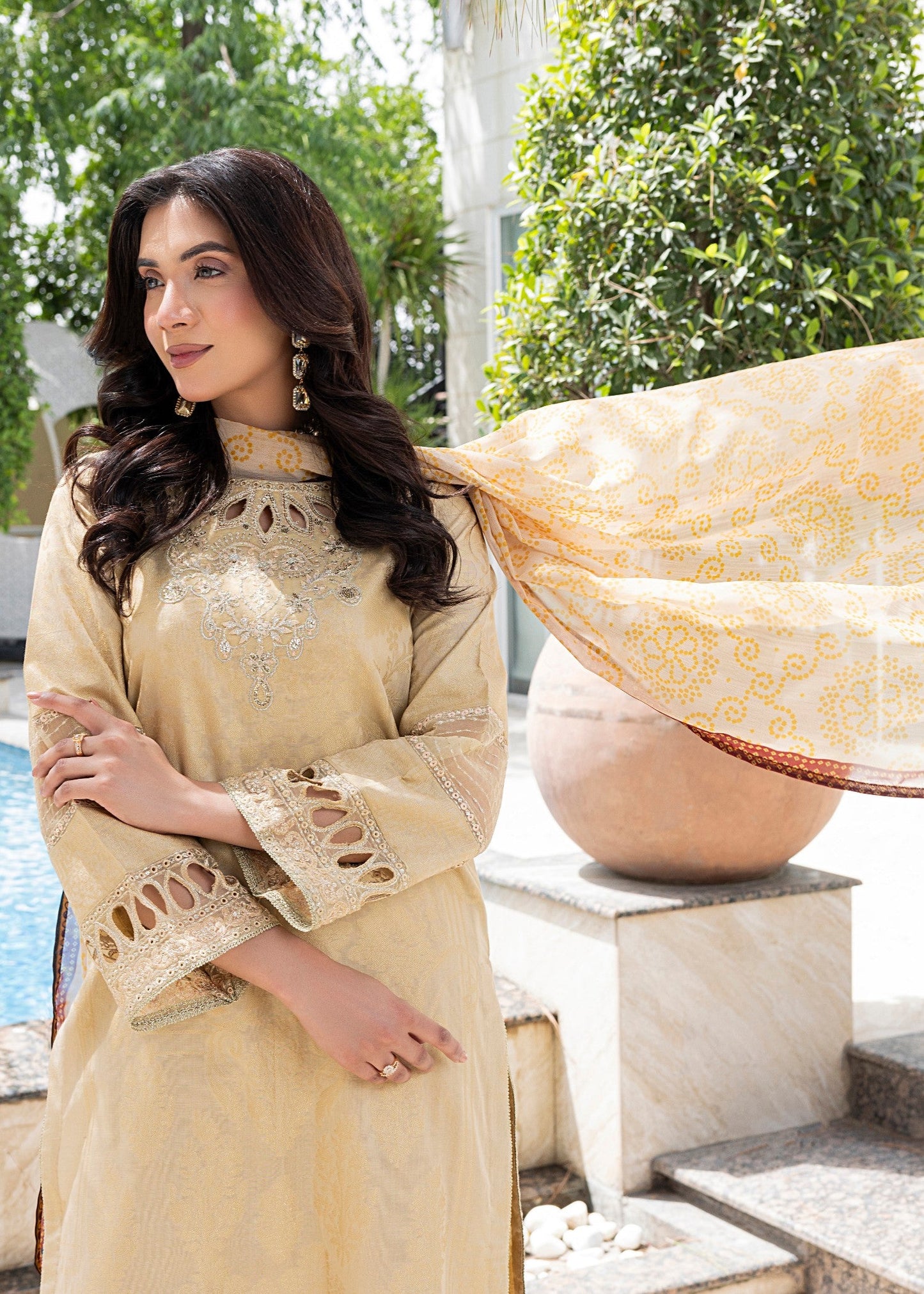 Beige Jacquard Embroidered Festive Wear Suit Online in Dubai DXB UAE Abudhabi Meena Bazaar