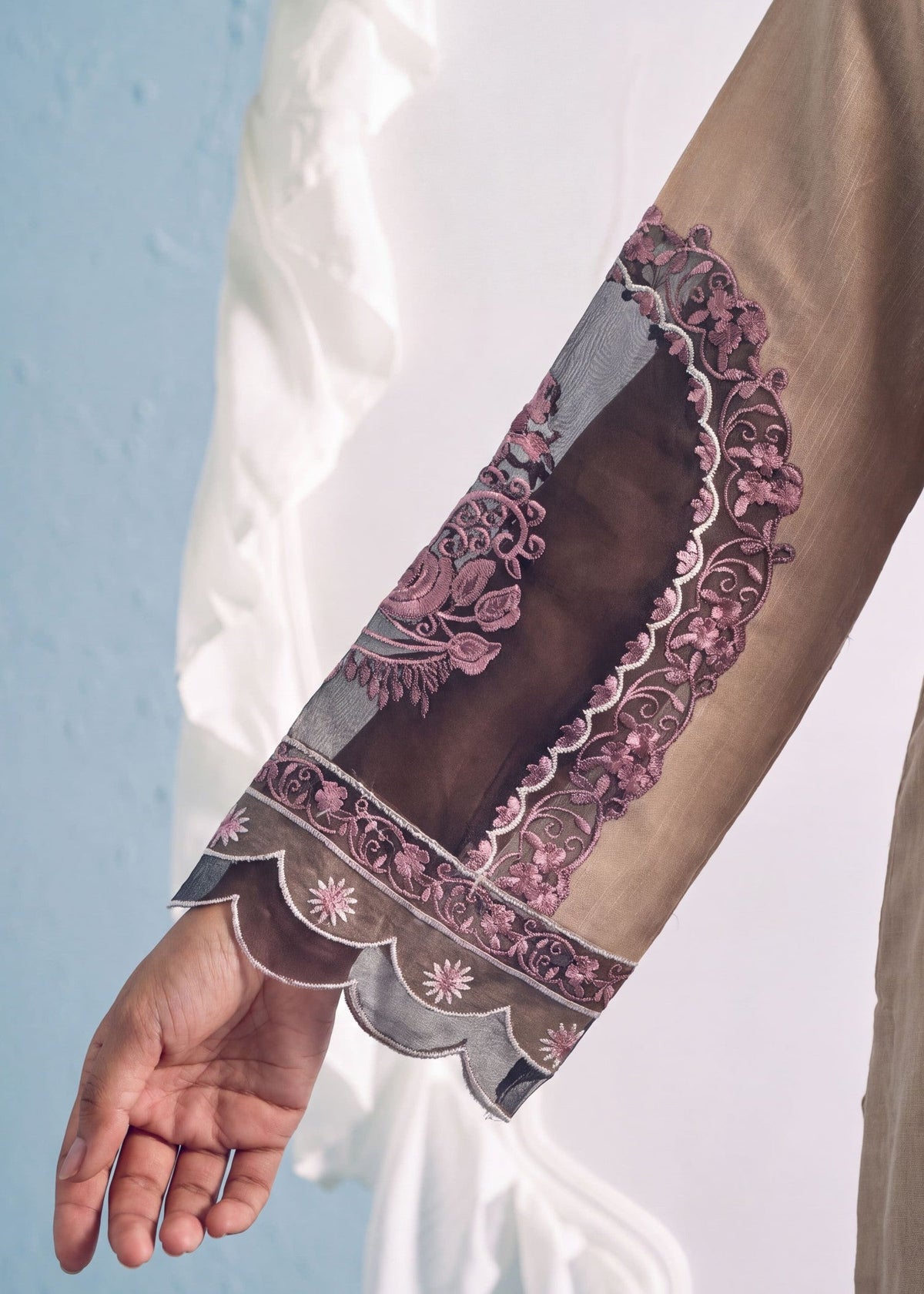 Beige Khaddar Embroidered Kurta Set Online in Sri Lanka India Australia