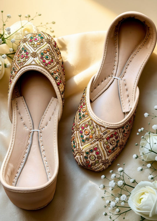 Beige Khussa with Durable Leather Sole Online in Dubai DXB UAE Abudhabi Meena Bazaar