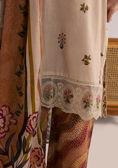 Beige Lawn 3-Piece Embroidered Suit Online in Sri Lanka India Australia