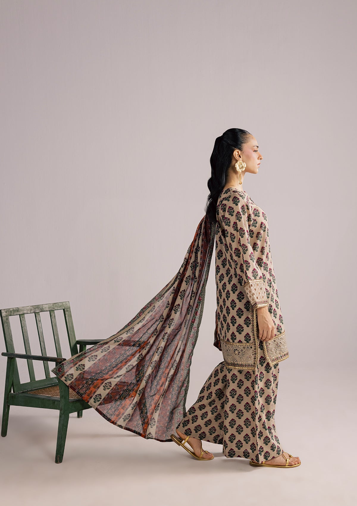 Beige Lawn Embellished Salwar Kameez Online in KSA Riyadh Saudi Arabia Oman Bahrain Qatar