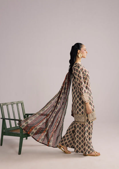 Beige Lawn Embellished Salwar Kameez Online in KSA Riyadh Saudi Arabia Oman Bahrain Qatar