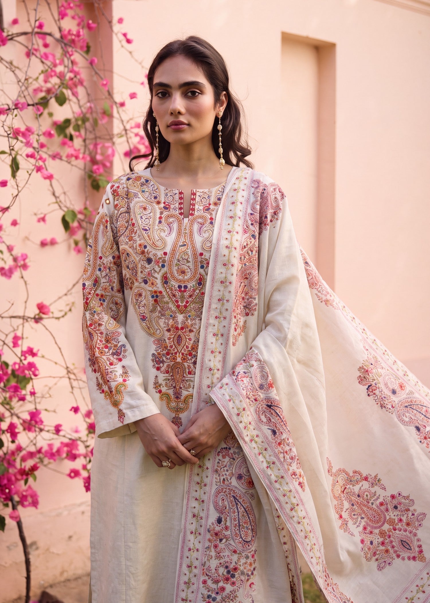 Beige Lawn Embroidered Salwar Kameez Online in Dubai UAE Abudhabi Ajman Sharjah