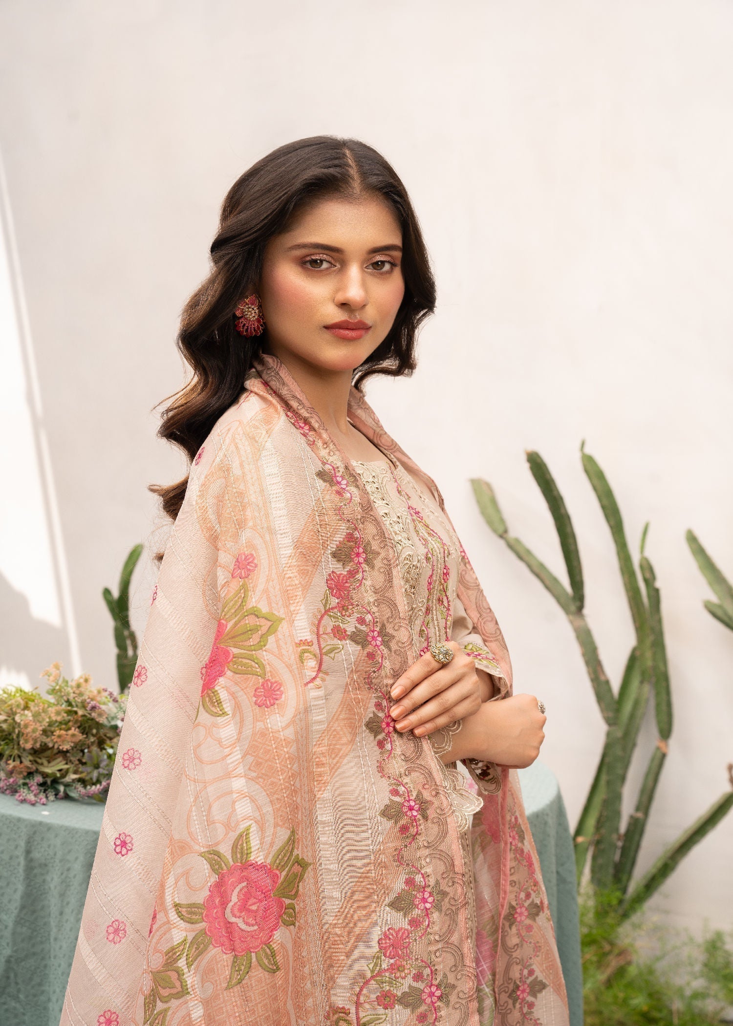 Beige Lawn Embroidered Salwar Suit Online in UK USA Canada