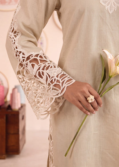 Beige Lawn Embroidered Straight Kurta Online in Sri Lanka India Australia