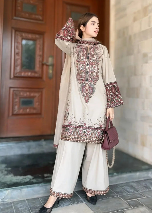 Beige Lawn Festive Wear Suit Online in Sri Lanka India Australia