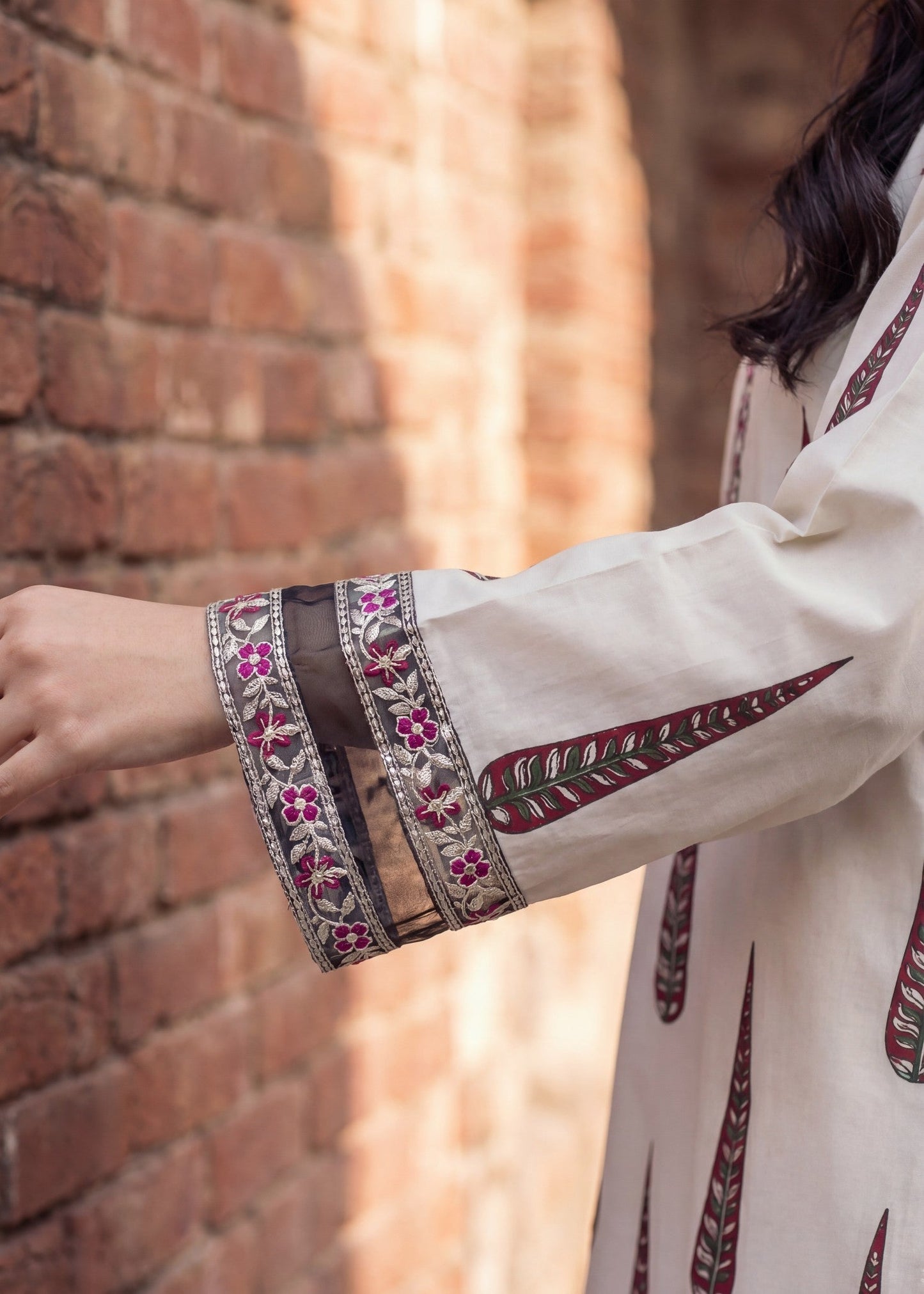 Beige Lawn Kurta Plazzo Set Online in Sri Lanka India Australia