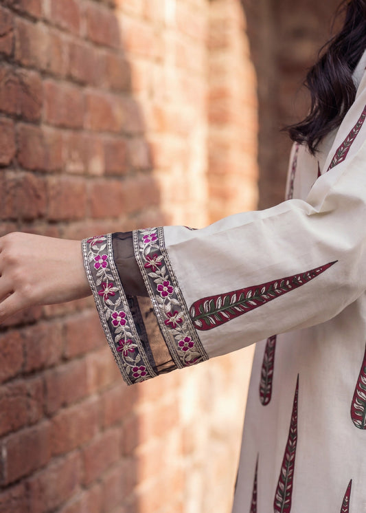 Beige Lawn Kurta Plazzo Set Online in Sri Lanka India Australia