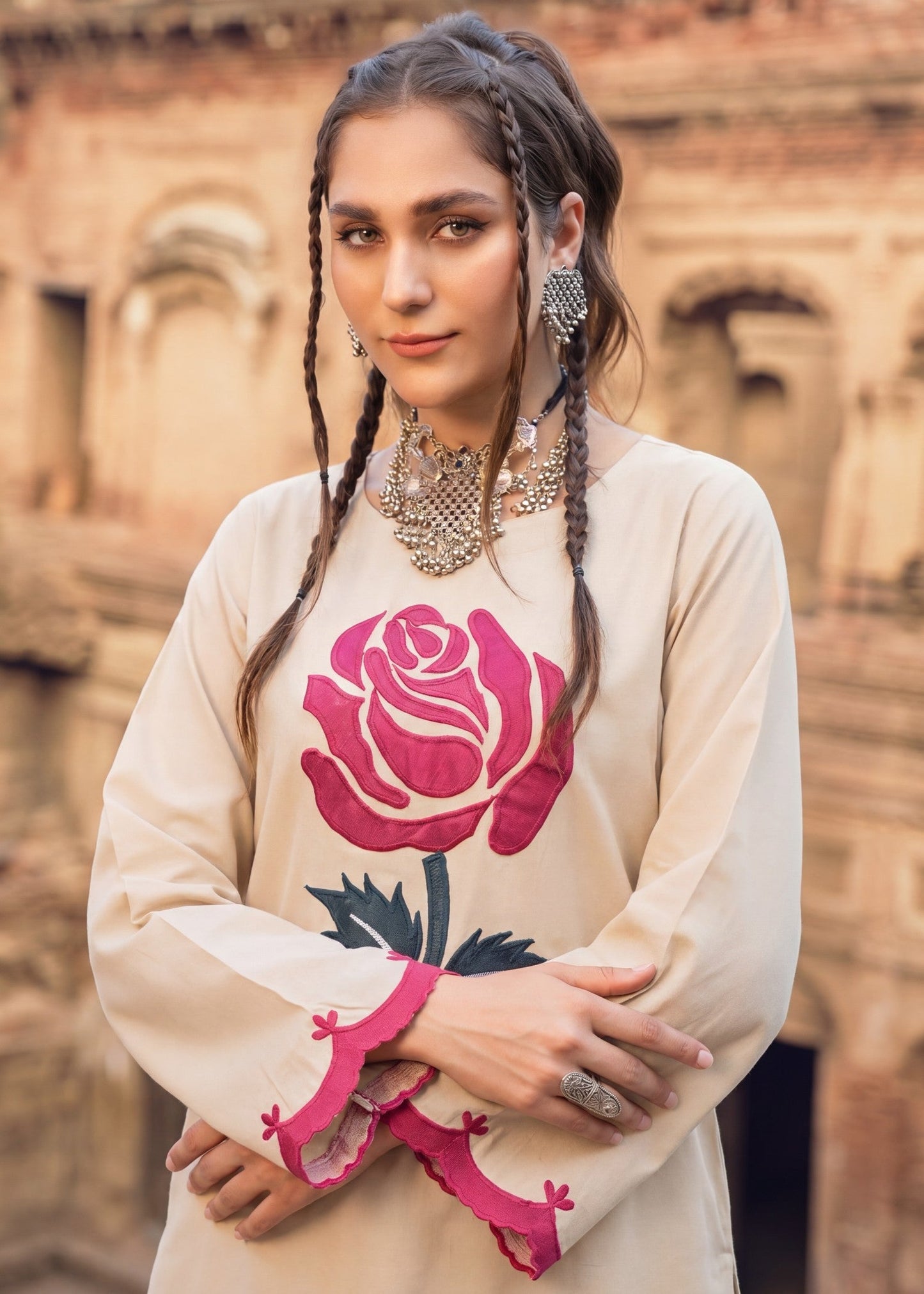 Beige Lawn Kurta with Trouser Online in Sri Lanka India Australia