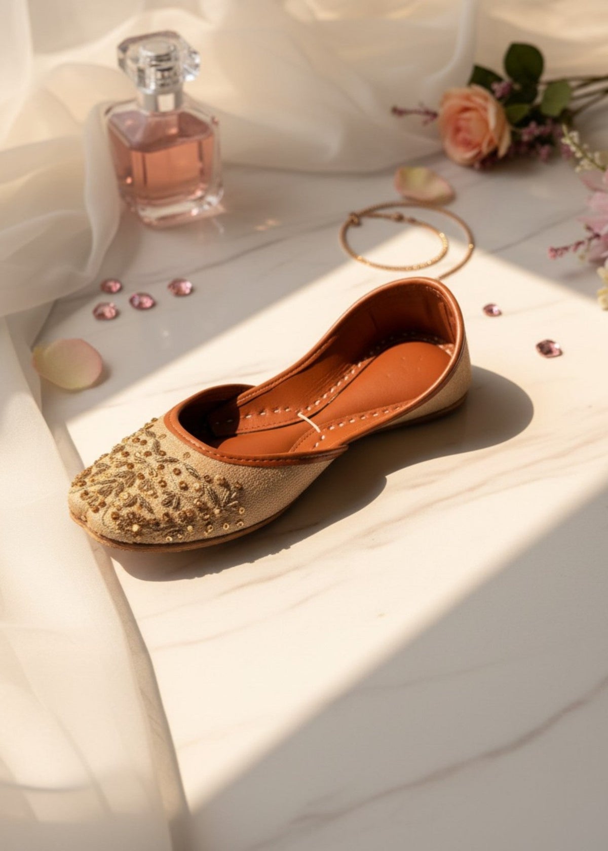 Beige Leather Khussa Footwear Online in UK USA Canada
