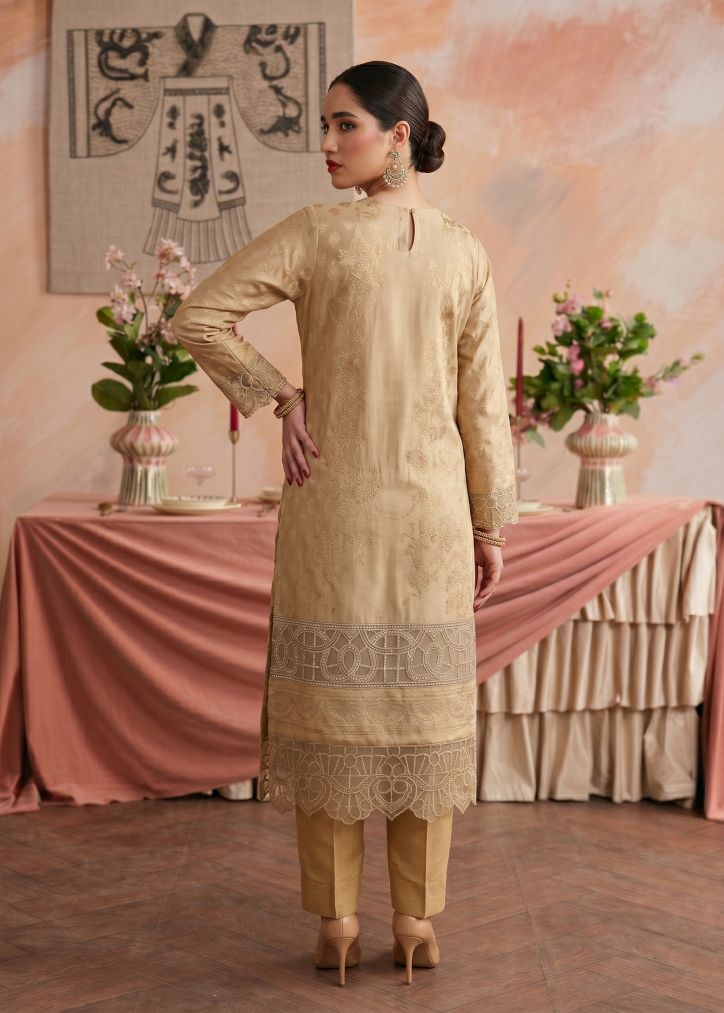 Beige Loose Fit Straight Kurta Suit Online in Dubai UAE Abudhabi Ajman Sharjah