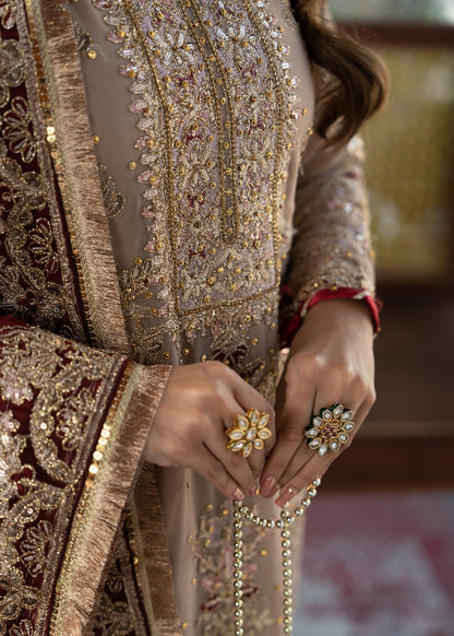 Beige Maroon Contrast Chiffon Wedding Outfit Online in Dubai DXB UAE Abudhabi Meena Bazaar