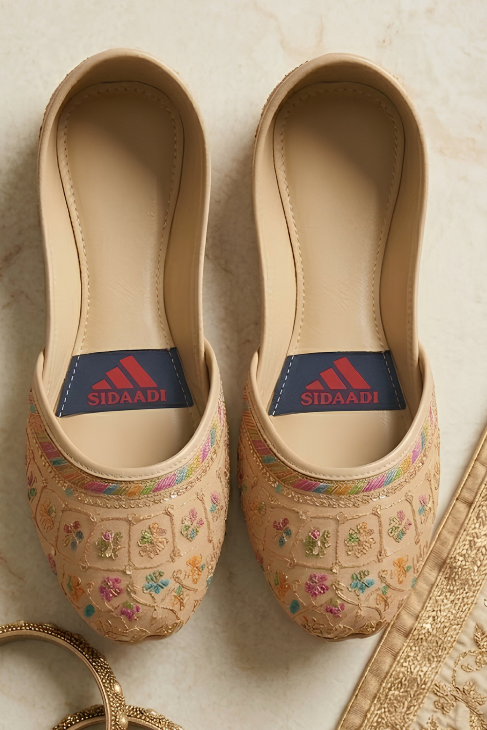 Beige Multicolor Floral Embroidered Khussa Online in Dubai UAE Abudhabi Ajman Sharjah