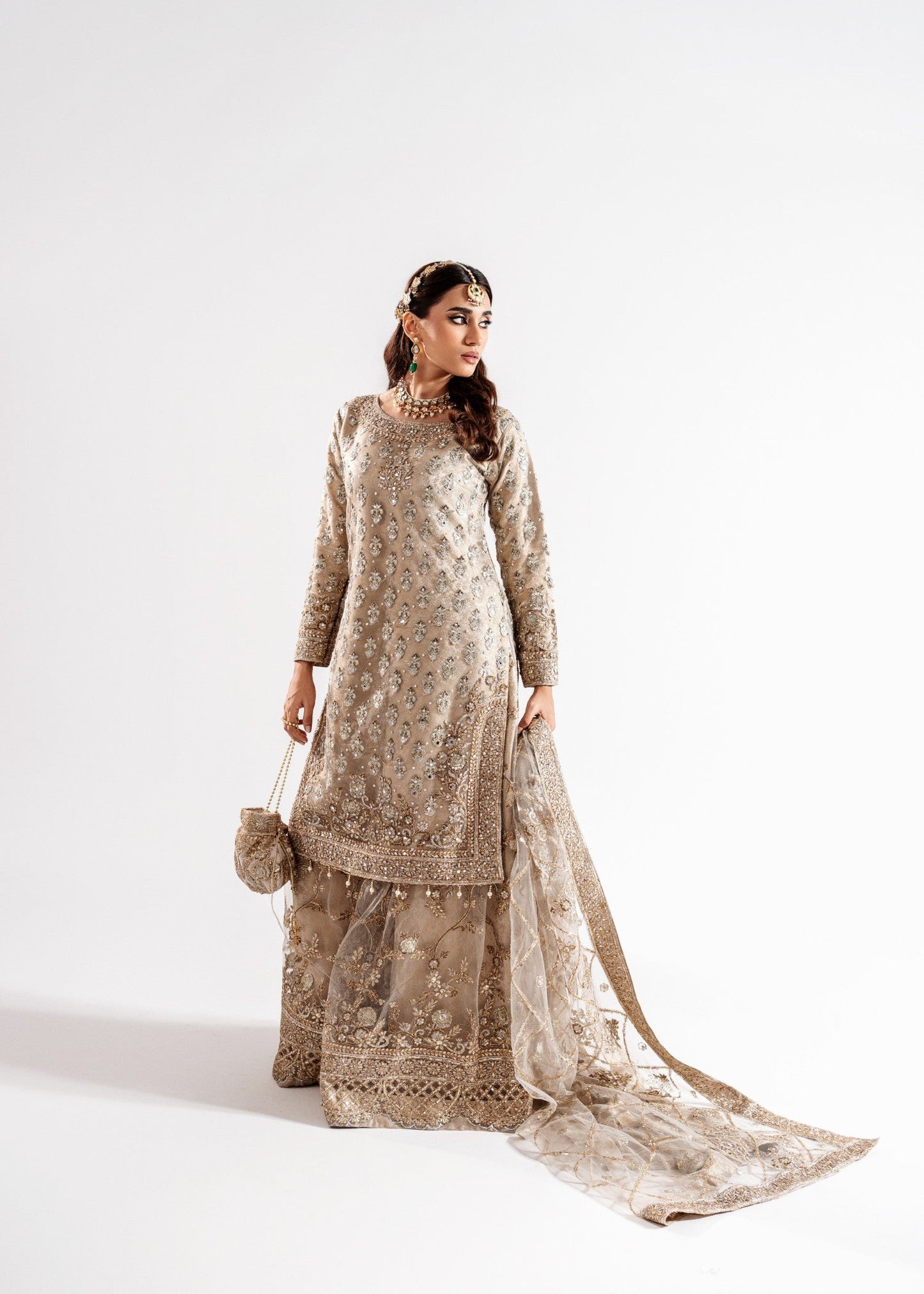 Beige Net Embellished Wedding Wear Suit Online in Sri Lanka India Australia