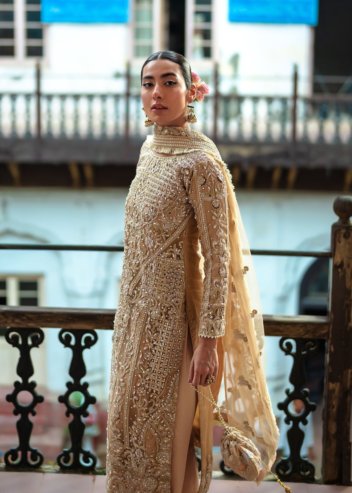 Beige Net Pakistani Wedding Guest Wear Suit Online in Dubai UAE Abudhabi Ajman Sharjah