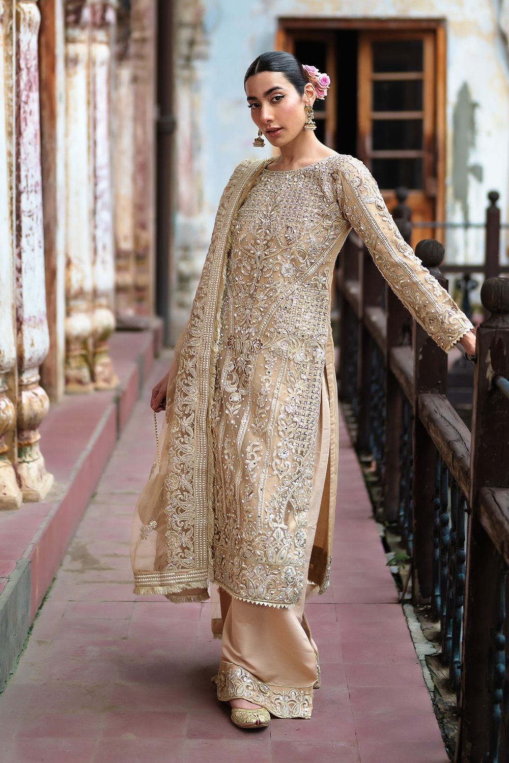 Beige Net Wedding Guest Wear Salwar Suit Online in Dubai UAE Abudhabi Ajman Sharjah