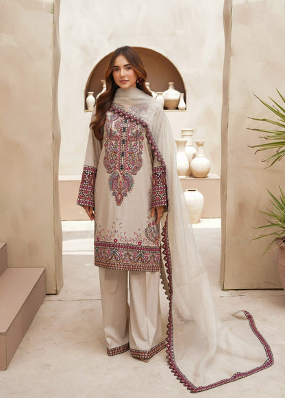 Beige Organza Dupatta Lawn Suit Online in Dubai UAE Abudhabi Ajman Sharjah