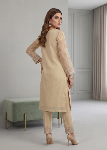 Beige Organza Embroidered Festive Wear Suit Online in Sri Lanka India Australia
